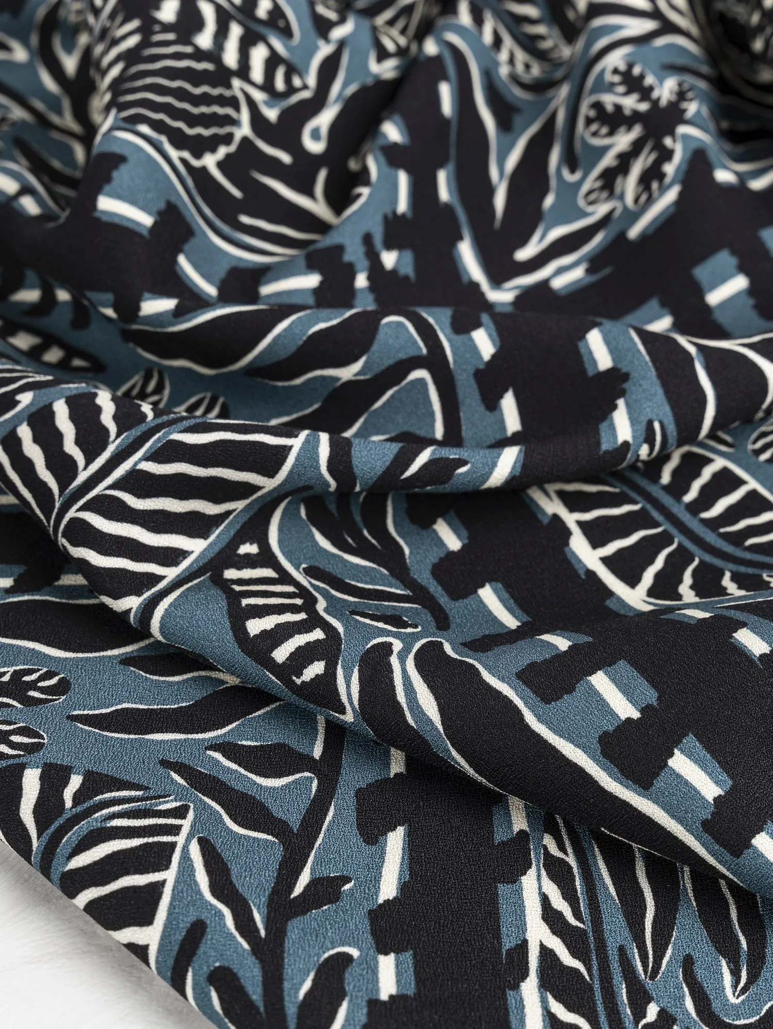 Botanical Tile Print Ecovero Viscose - Black   Teal   Cream