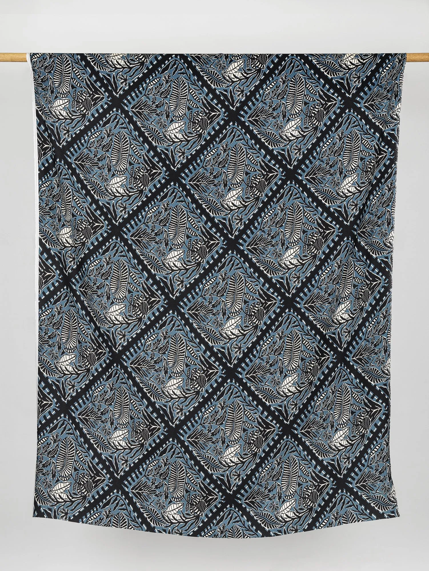 Botanical Tile Print Ecovero Viscose - Black   Teal   Cream