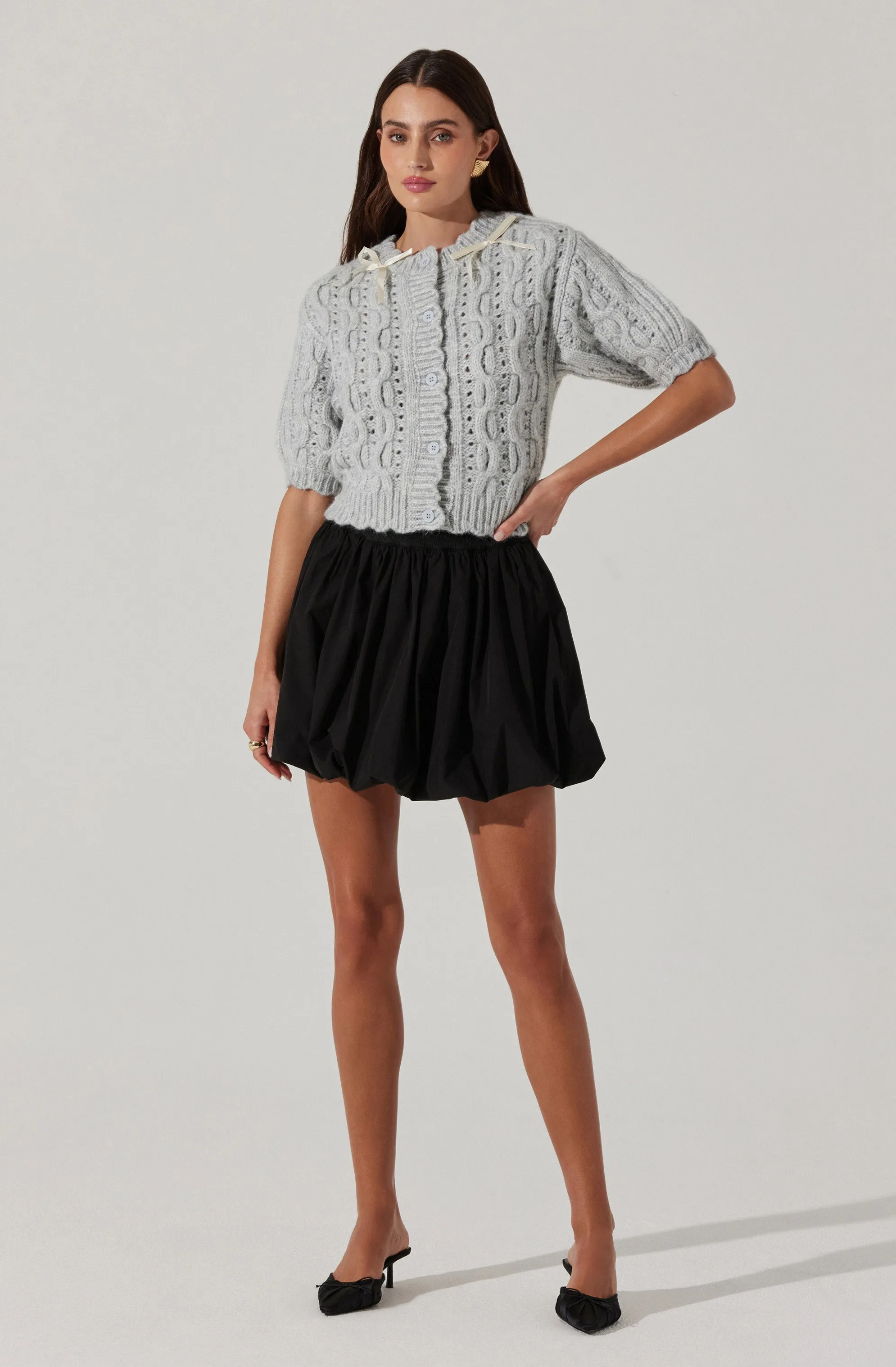 Bow Detail Cable Knit Cardigan