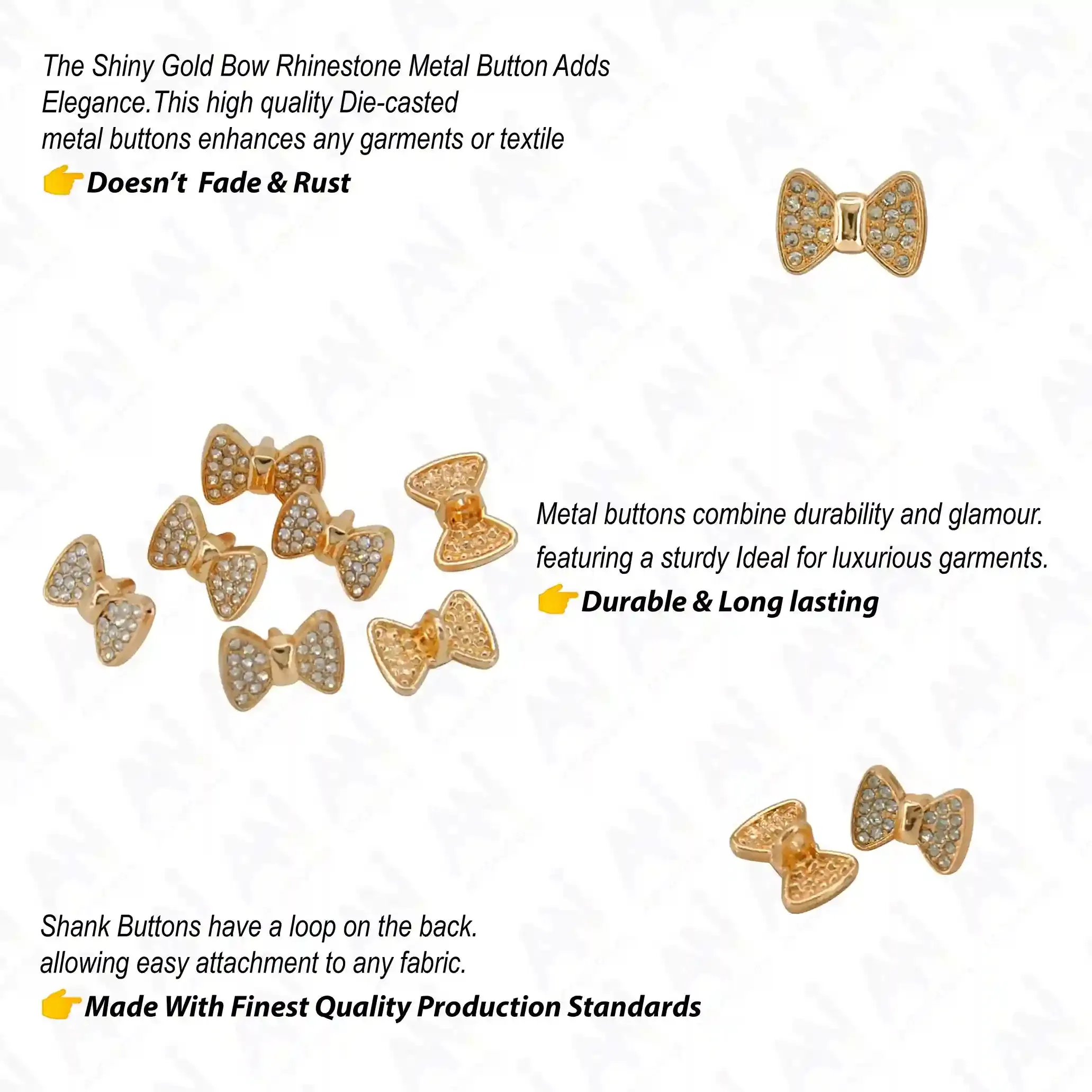 Bow Style Rhinestone Shirt Buttons