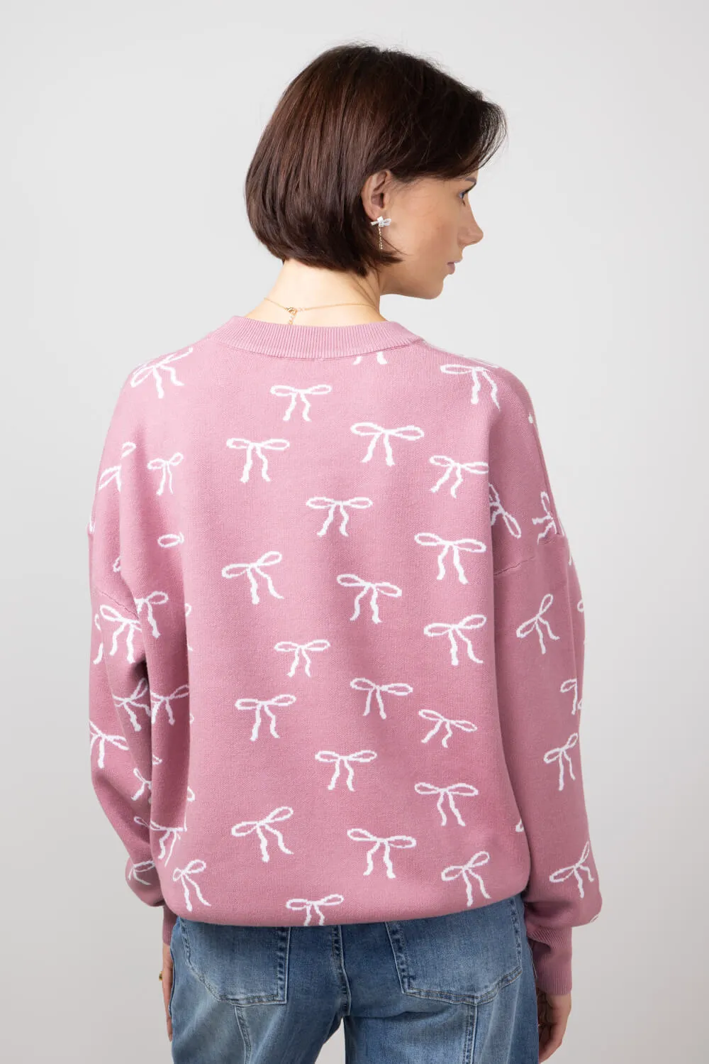 Bow Sweater for Women in Pink | IWT4627-PINKWHITE
