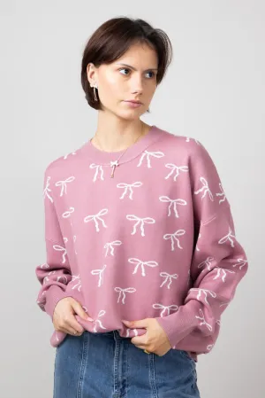Bow Sweater for Women in Pink | IWT4627-PINKWHITE