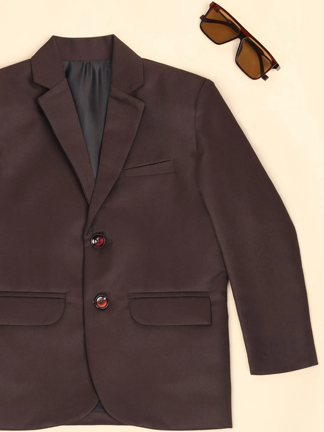 Boys Coffee Brown Notched Bandhgala Blazer