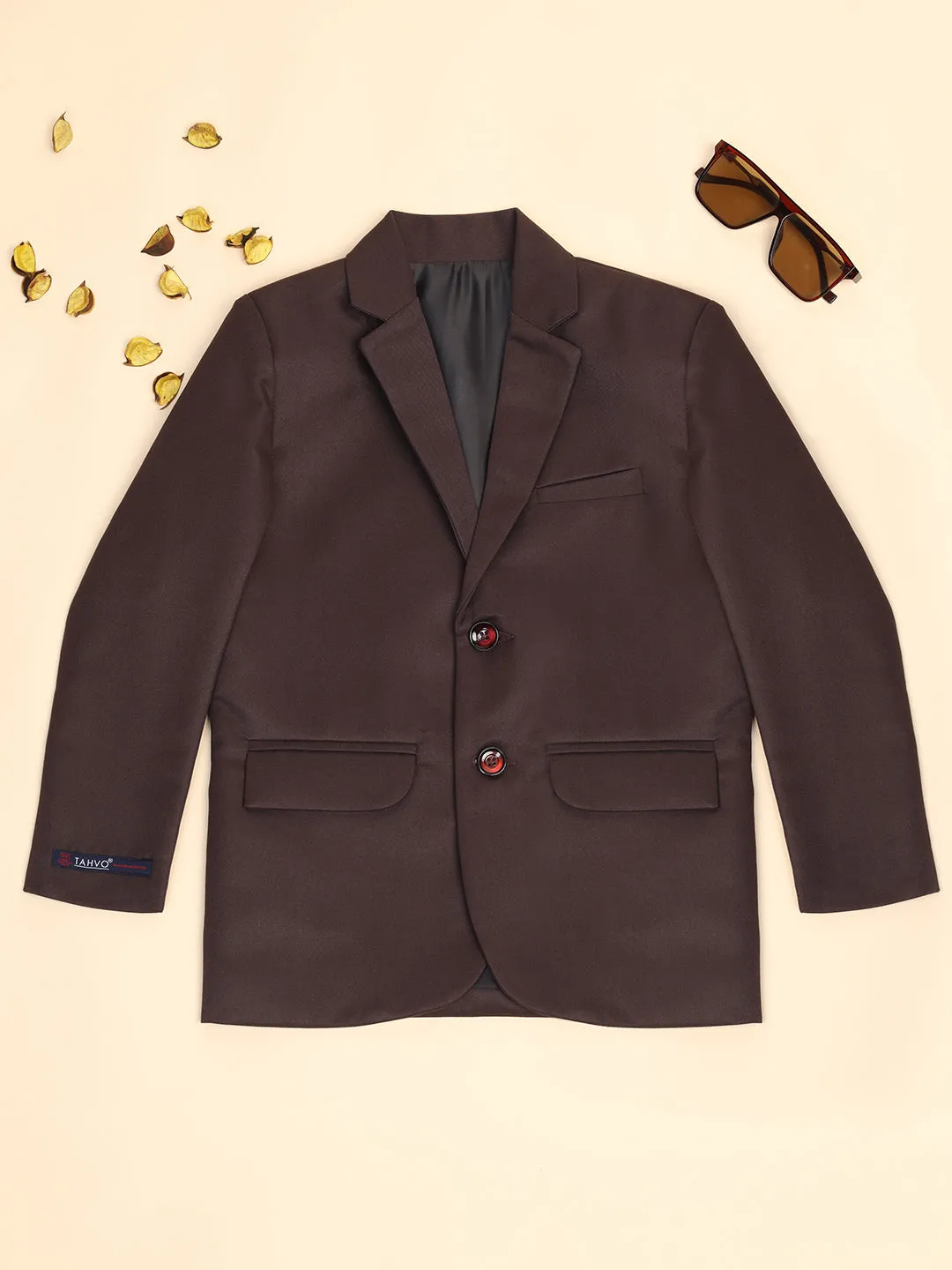 Boys Coffee Brown Notched Bandhgala Blazer