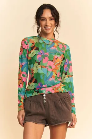 Brite Botanical Mesh Top - Green/Pink