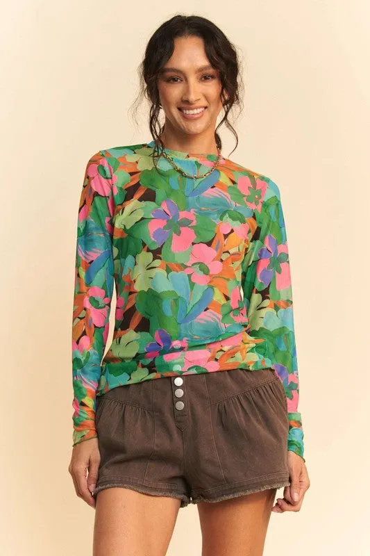 Brite Botanical Mesh Top - Green/Pink