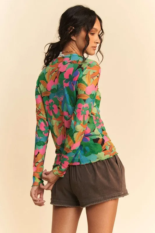 Brite Botanical Mesh Top - Green/Pink