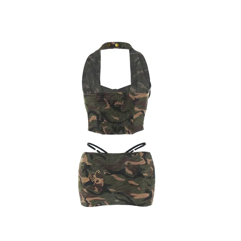 Camouflage Halter Top & Skirt Set