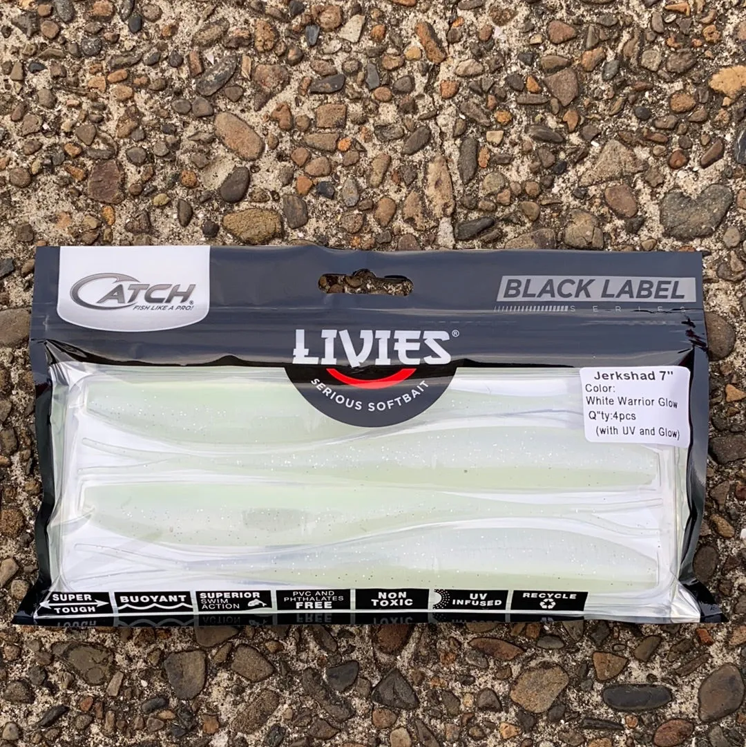 Catch Black Label Livies Softbait 5 or 7" Jerkshad - White Warrior Glow