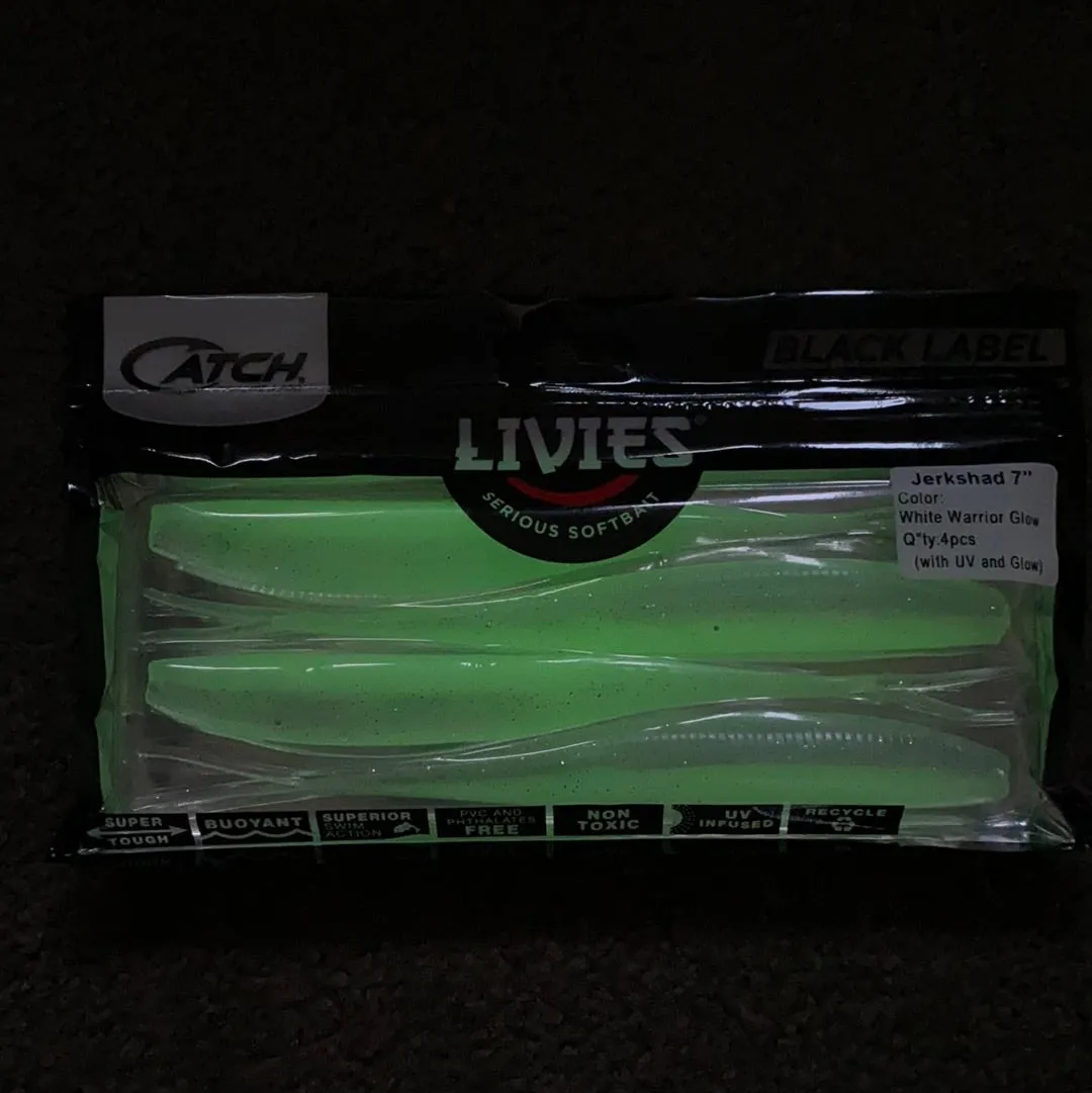 Catch Black Label Livies Softbait 5 or 7" Jerkshad - White Warrior Glow