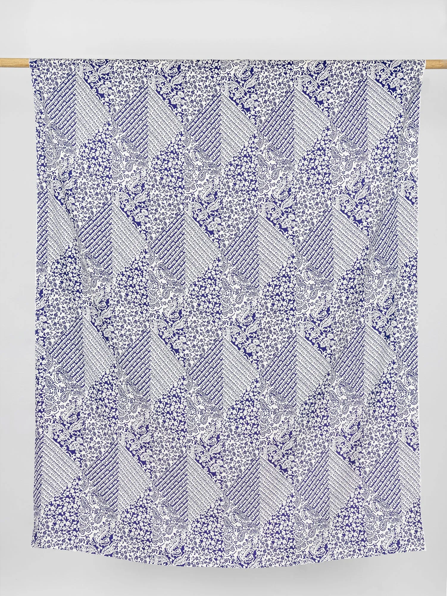 Ceramic Patchwork Print Ecovero Viscose - Cobalt   Cream - Swatch