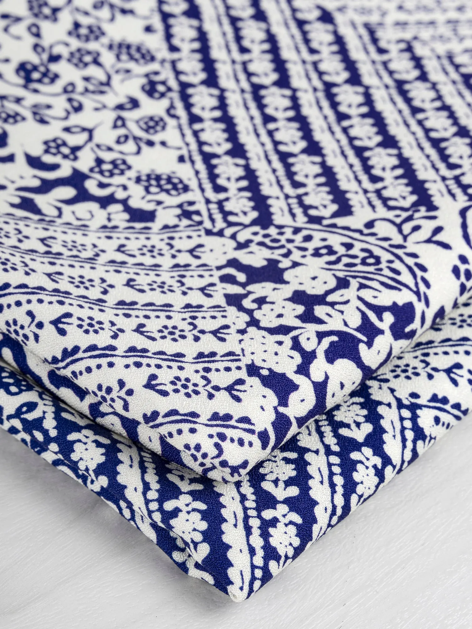 Ceramic Patchwork Print Ecovero Viscose - Cobalt   Cream - Swatch