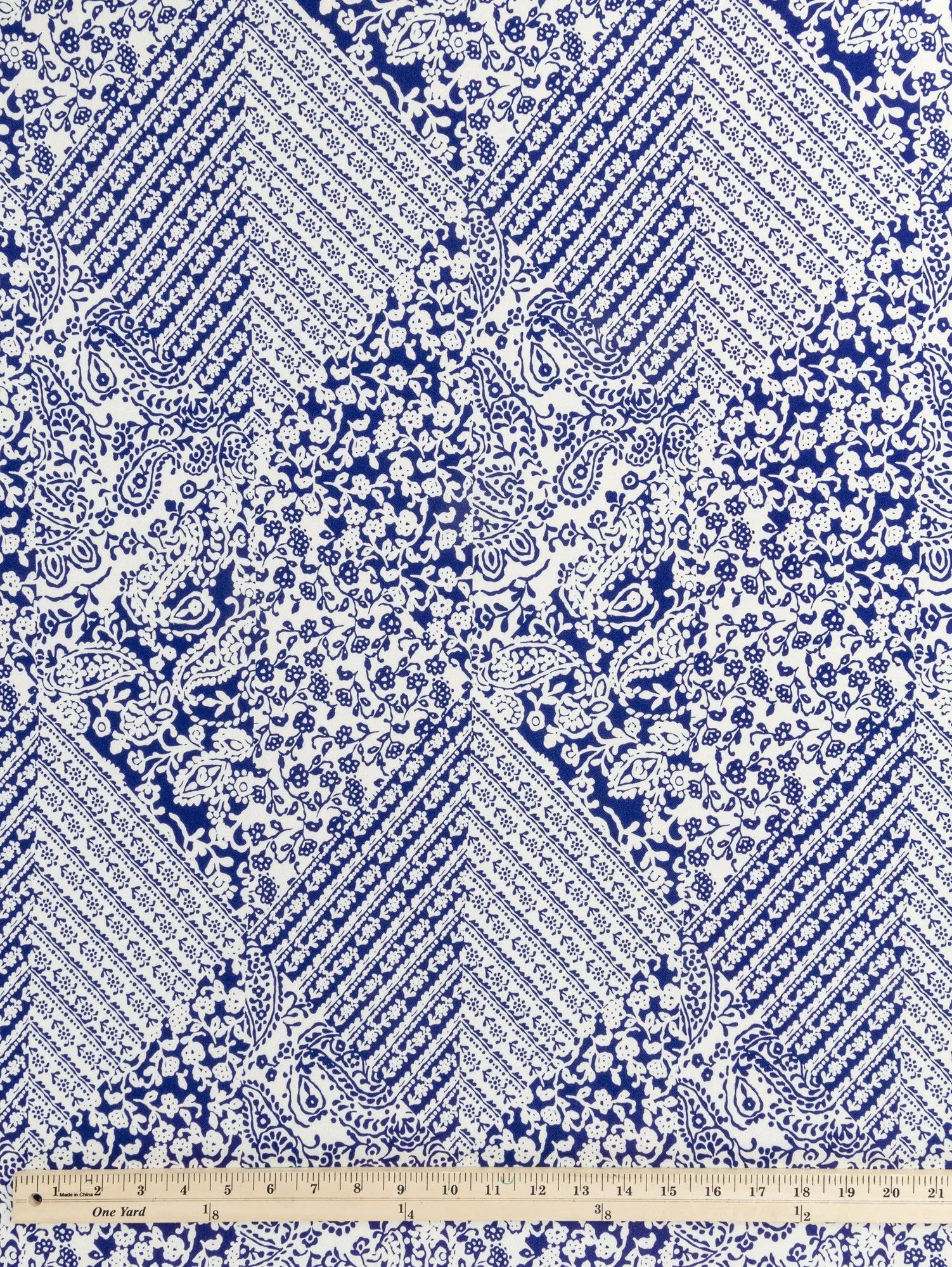 Ceramic Patchwork Print Ecovero Viscose - Cobalt   Cream - Swatch