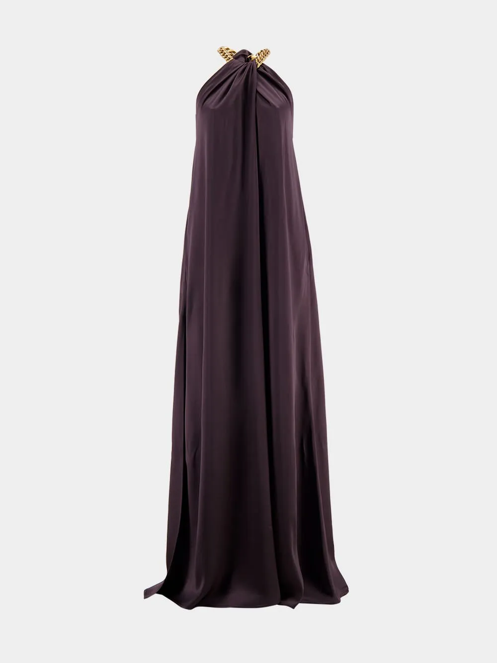 Chain Halterneck Satin Maxi Dress