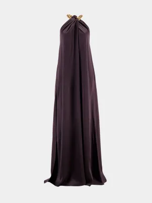 Chain Halterneck Satin Maxi Dress