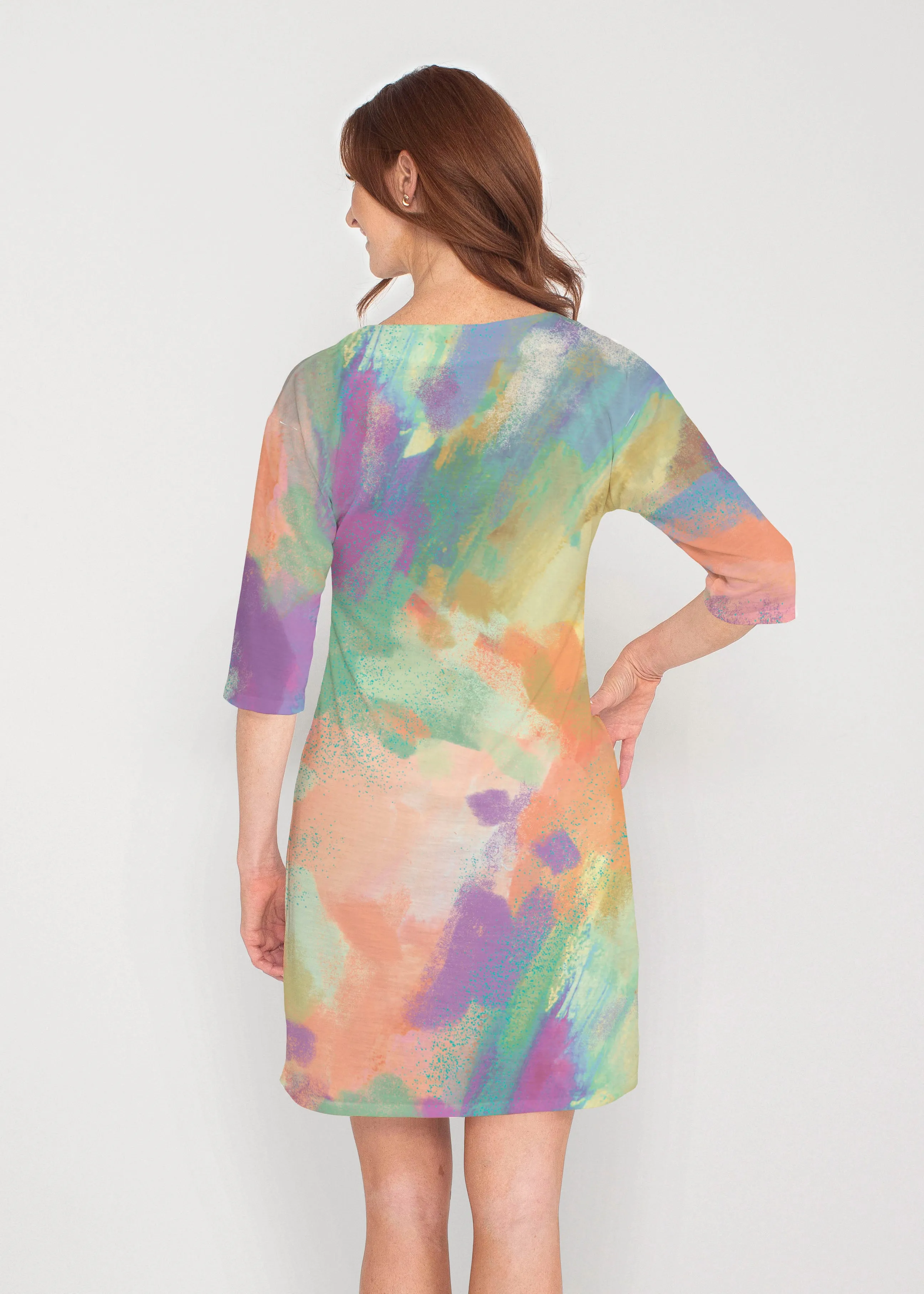 Chalk Of Dreams (17278) ~ Drop Shoulder 3/4 Sleeve V-Neck Dress