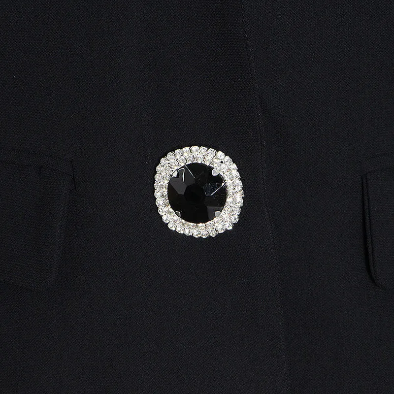 Charismatic Contrast Bow Tie Cutout Back Crystal Single Breasted Fitted Blazer