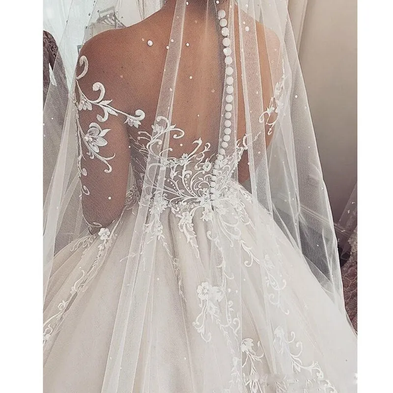Charming Lace Wedding Dress  robe de mariee Sheer Long Sleeves Wedding Dresses Custom Made Illusion A-Line Bride Gowns