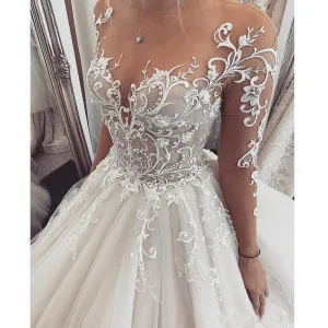 Charming Lace Wedding Dress  robe de mariee Sheer Long Sleeves Wedding Dresses Custom Made Illusion A-Line Bride Gowns