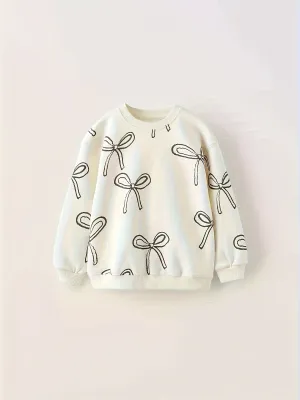 Chic Floral Long-Sleeve Cotton Blend Girls’ Sweatshirt | Crew Neck, Stretch Fabric, Rib-Knit Details | Perfect for Daily Wear, Parties, Gift
