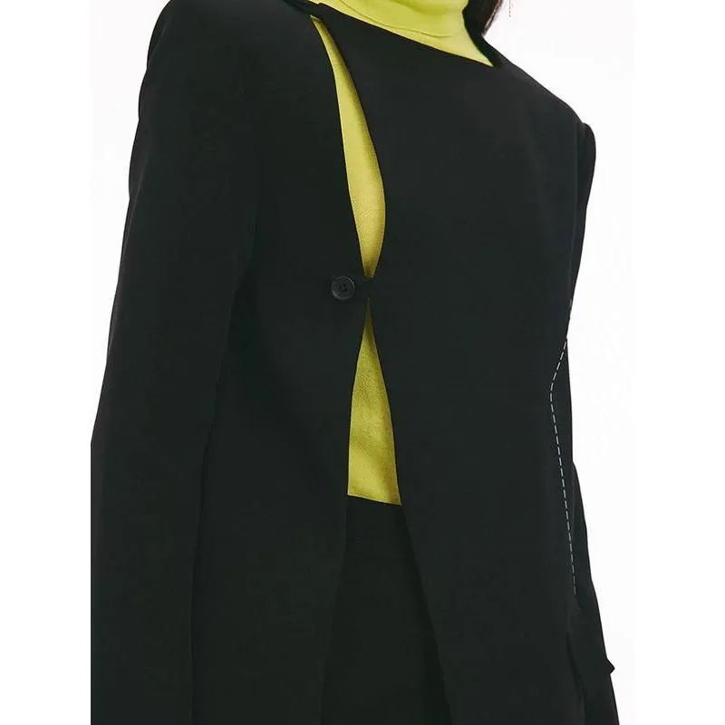Chic Summer Women's Black Asymmetric Blazer