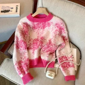 Chic Tie-Dye Sweater with Pearl Beaded Details and Soft Touch Material