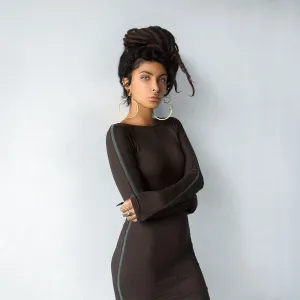 CIRCE Combo Charcoal Teal Long Sleeve Mini Dress