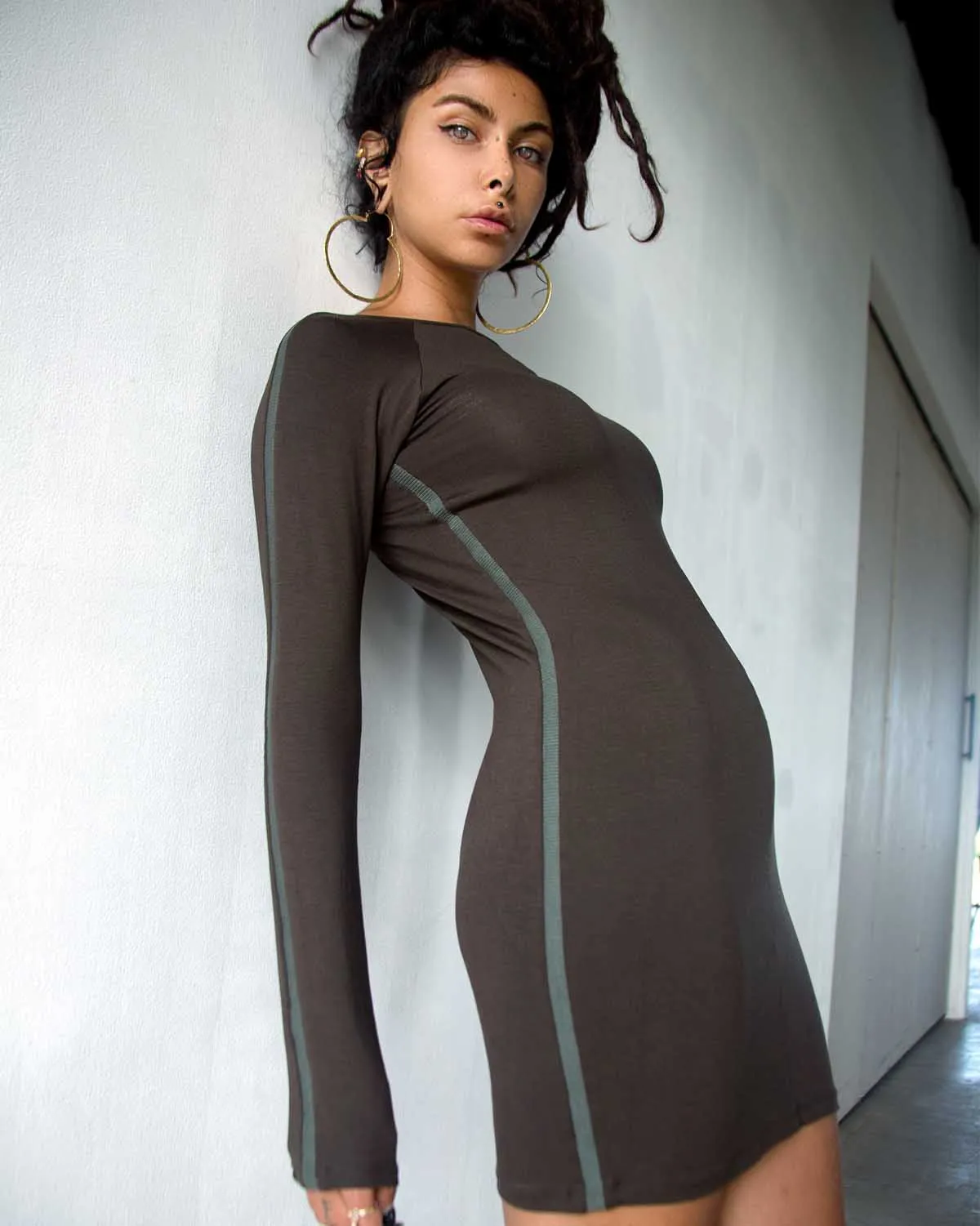 CIRCE Combo Charcoal Teal Long Sleeve Mini Dress