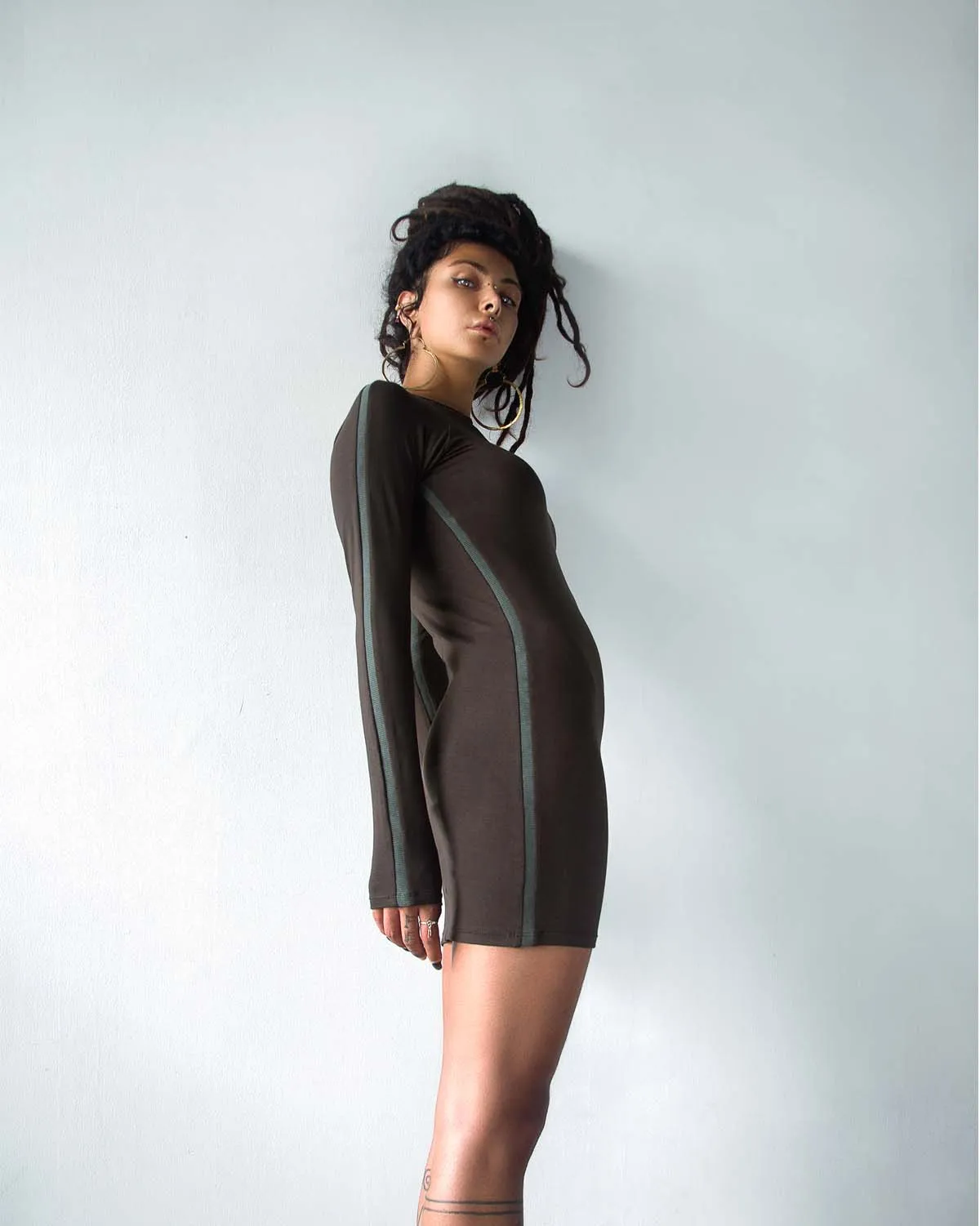 CIRCE Combo Charcoal Teal Long Sleeve Mini Dress