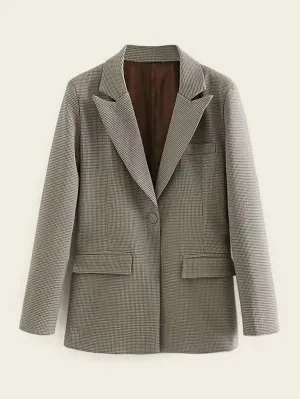 CM-CS206354 Women Elegant Seoul Style Long Sleeve Lapel Neck Single Button Blazer - Brown