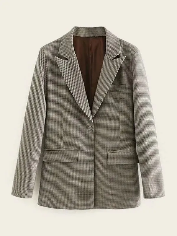 CM-CS206354 Women Elegant Seoul Style Long Sleeve Lapel Neck Single Button Blazer - Brown