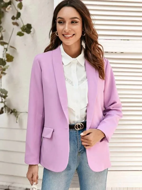 CM-CS218535 Women Elegant Seoul Style Long Sleeve Shawl Collar Pocket Side Blazer - Purple