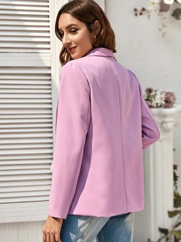CM-CS218535 Women Elegant Seoul Style Long Sleeve Shawl Collar Pocket Side Blazer - Purple