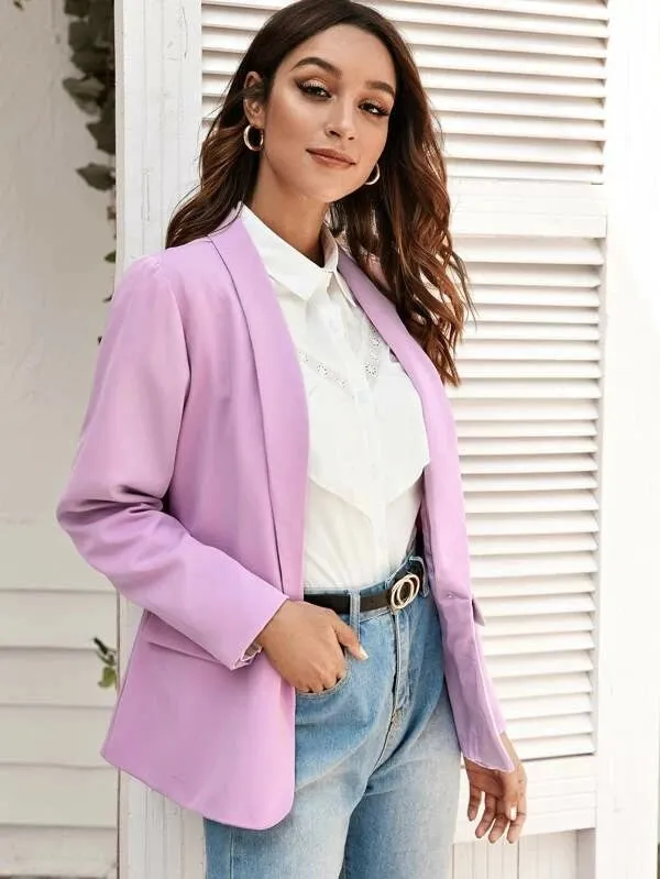 CM-CS218535 Women Elegant Seoul Style Long Sleeve Shawl Collar Pocket Side Blazer - Purple