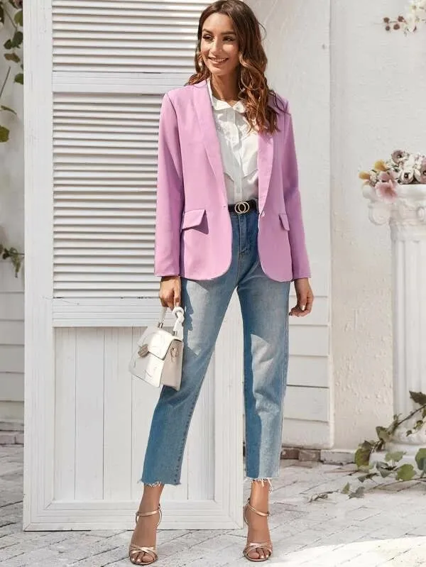 CM-CS218535 Women Elegant Seoul Style Long Sleeve Shawl Collar Pocket Side Blazer - Purple