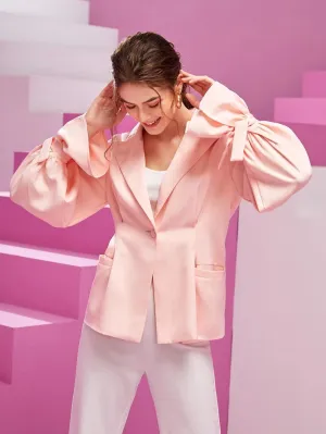 CM-CS588281 Women Elegant Seoul Style Solid Flounce Sleeve Single Button Blazer - Baby Pink