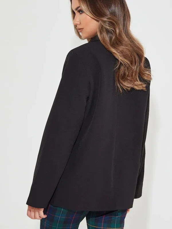 CM-CS618938 Women Elegant Seoul Style Long Sleeve Double Breasted Button Blazer - Black