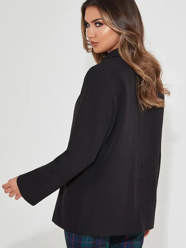 CM-CS618938 Women Elegant Seoul Style Long Sleeve Double Breasted Button Blazer - Black