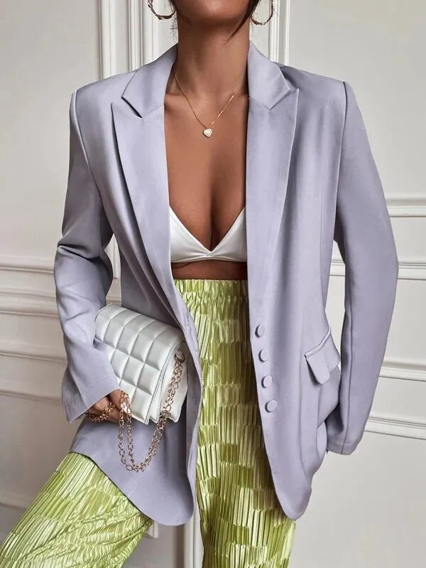 CM-CS736427 Women Elegant Seoul Style Single Breasted Flap Detail Blazer - Purple