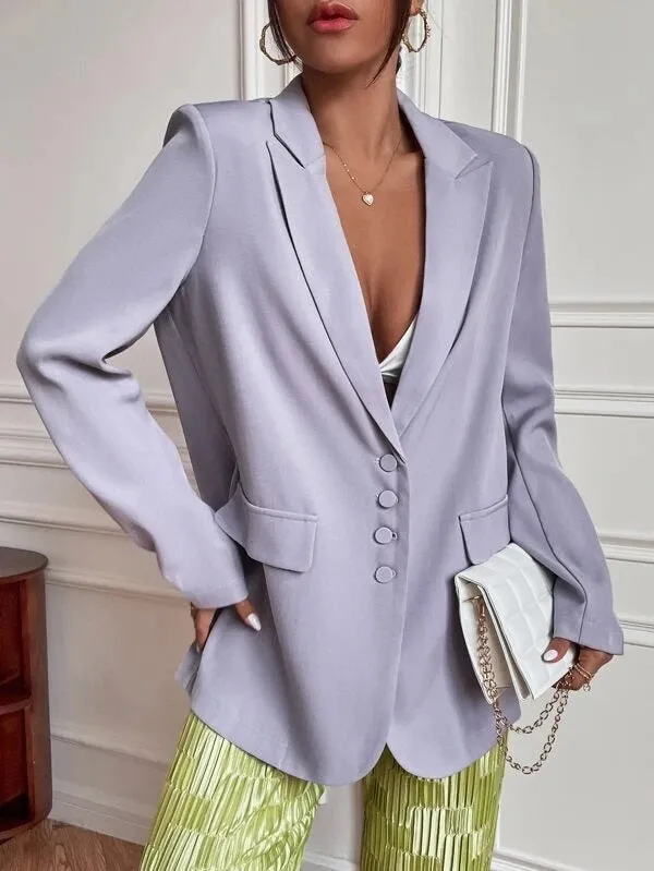 CM-CS736427 Women Elegant Seoul Style Single Breasted Flap Detail Blazer - Purple
