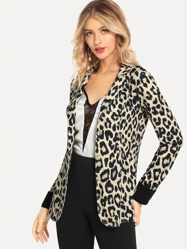 CM-CS917372 Women Elegant European Style Long Sleeve Leopard Print Blazer
