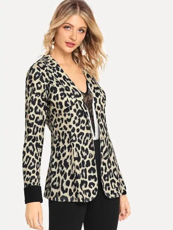 CM-CS917372 Women Elegant European Style Long Sleeve Leopard Print Blazer