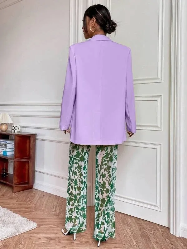 CM-CS963297 Women Elegant Seoul Style Peak Collar Pocket Patched Blazer - Purple