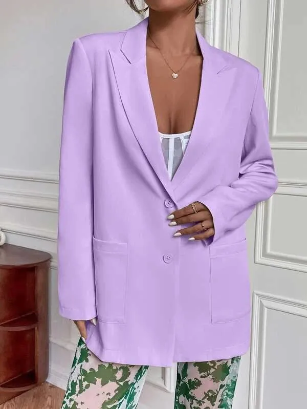 CM-CS963297 Women Elegant Seoul Style Peak Collar Pocket Patched Blazer - Purple
