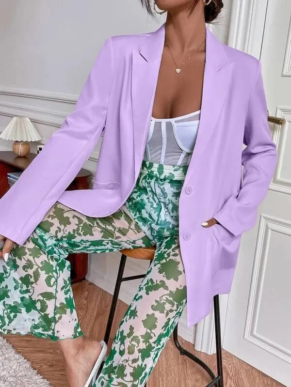 CM-CS963297 Women Elegant Seoul Style Peak Collar Pocket Patched Blazer - Purple