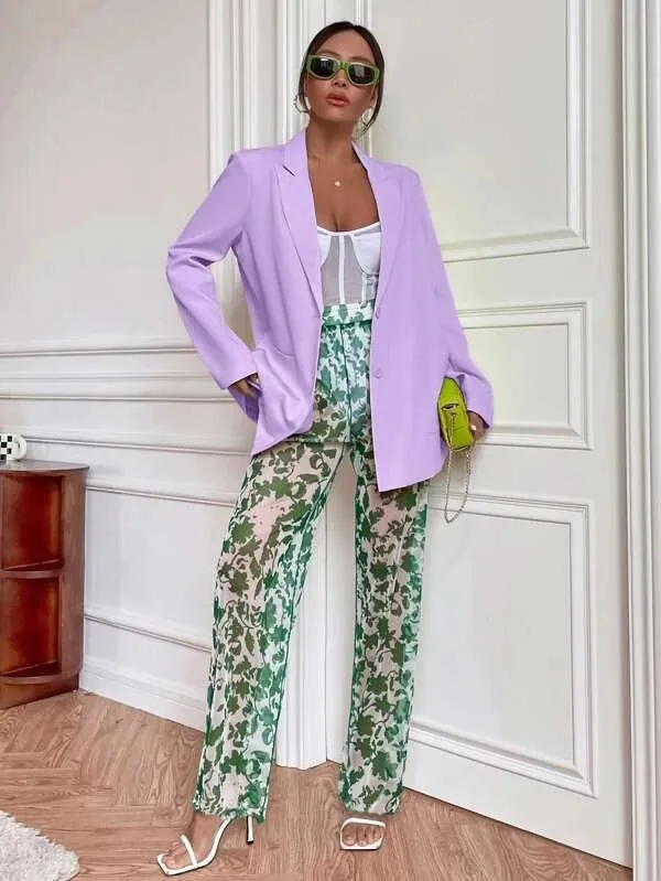 CM-CS963297 Women Elegant Seoul Style Peak Collar Pocket Patched Blazer - Purple