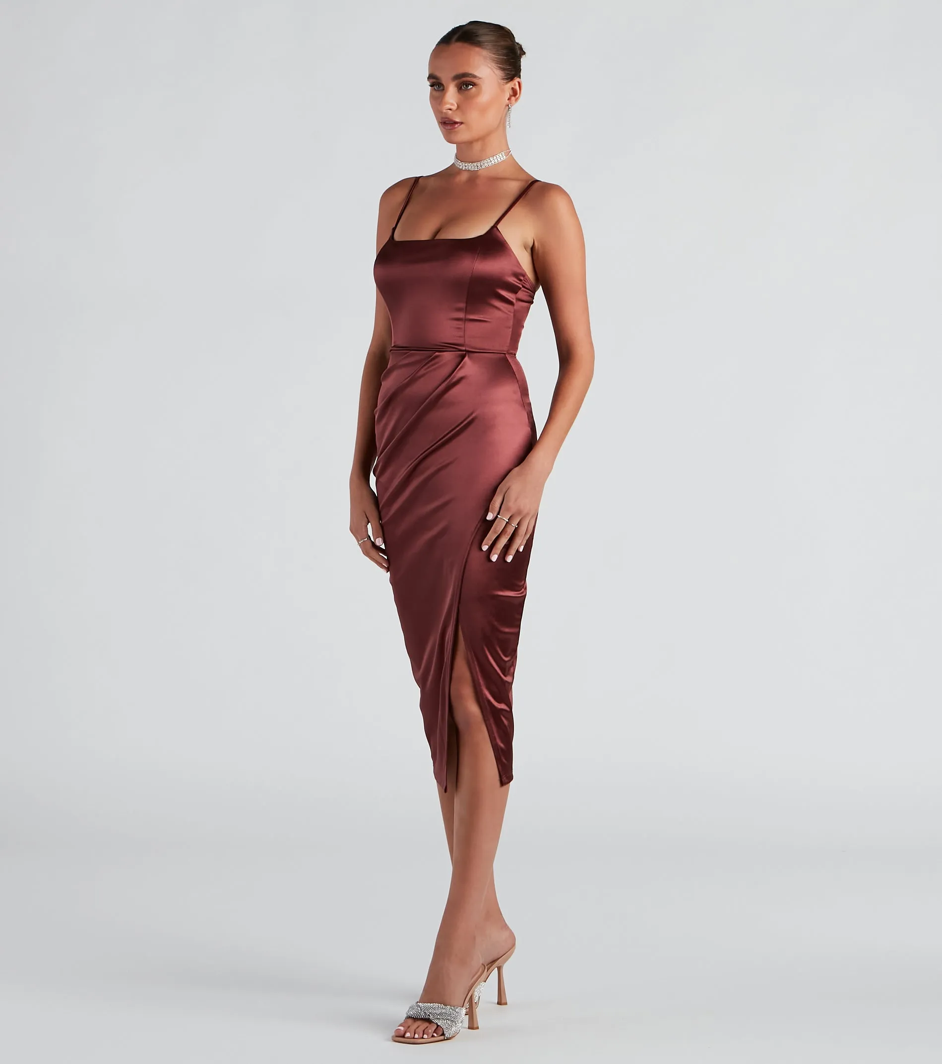 Cocktail Glam Satin Midi Dress