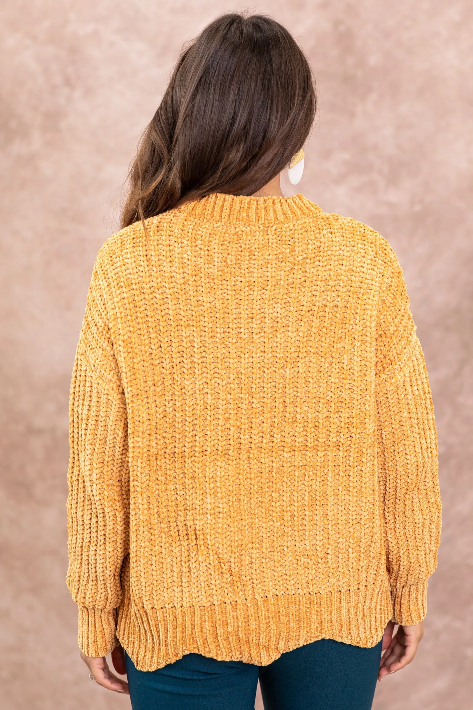 Copper Ribbed Sweater With Scallop Trim