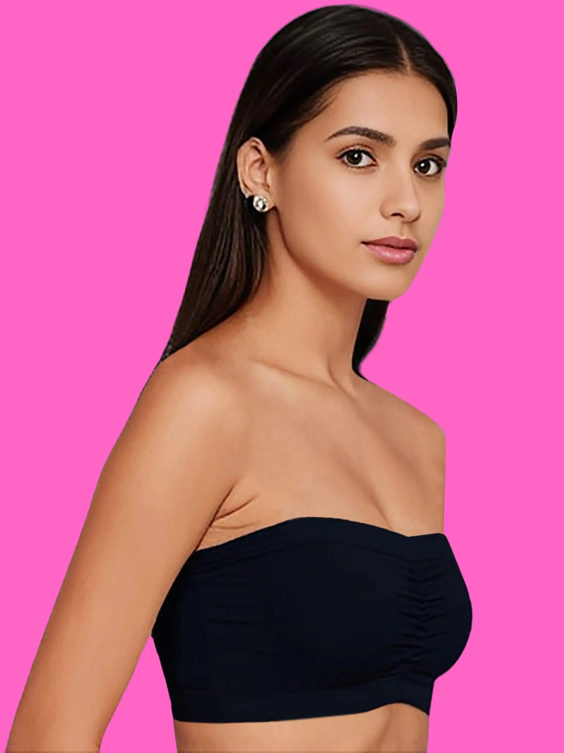Cotton Strapless Tube Bra For Girls | Bandeau Bra With Removable Pads | Black Tube Top Pack Of 1