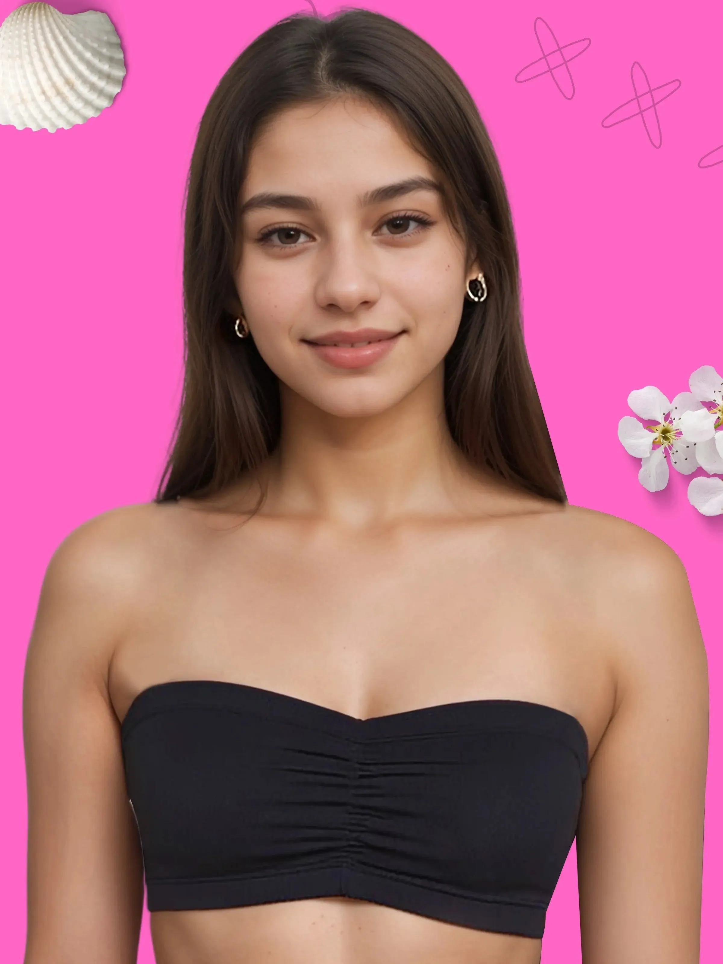Cotton Strapless Tube Bra For Girls | Bandeau Bra With Removable Pads | Black Tube Top Pack Of 1